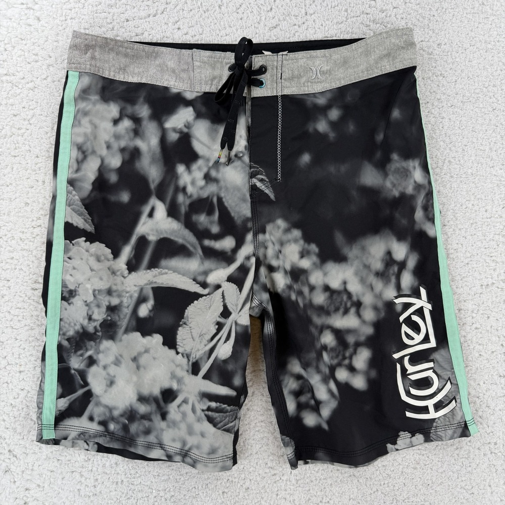 Hurley Board Shorts Mens 36 Black Floral Surf Swim Trunks Quick Dry Beach